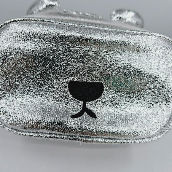 Zara Teddy Bear Fanny Pack Sling Back Metallic Silver Black Small Adjustable Fun - Picture 3 of 10